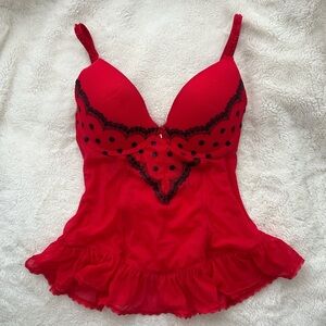 Vintage 00s red & black dot ladybug lace lingerie corset